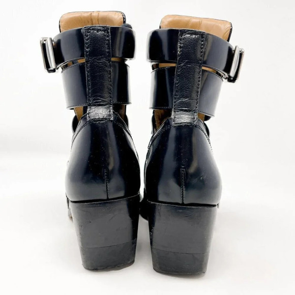 CHLOE Rylee Glossed Leather Ankle Boots Cut Out Black Size 37/7 - Picture 8 of 13